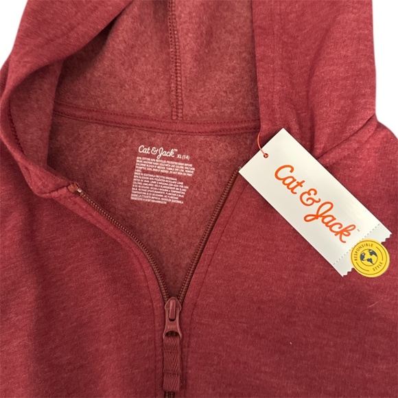 Cat and Jack Kids XL 14 Heathered Burgundy Maroon Zip Up Hoodie Unisex New - Picture 2 of 2